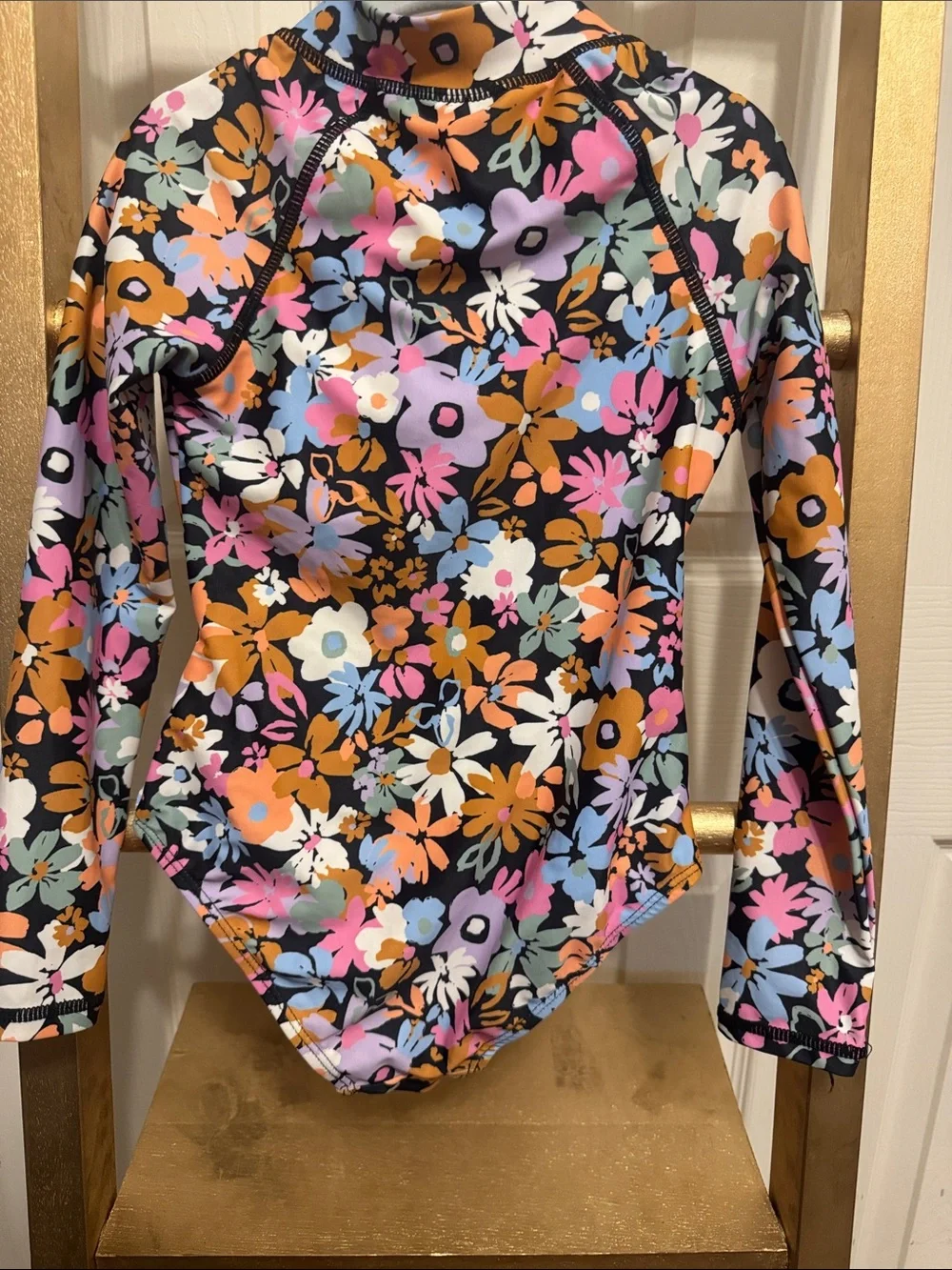 Cotton On Black Multi Floral Long-Sleeve One-Piece Swimsuit
